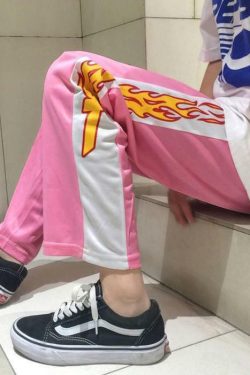 Y2K Grunge Pink Flames Pants - Retro 90s Summer Outfit, Y2K Club & Party Fashion