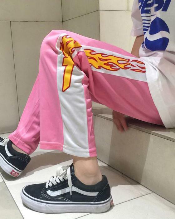Y2K Grunge Pink Flames Pants - Retro 90s Summer Outfit, Y2K Club & Party Fashion
