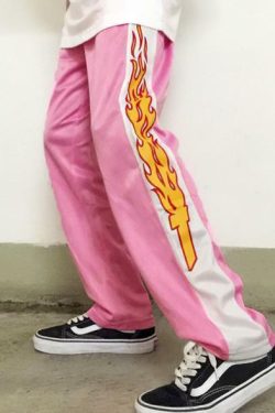 Y2K Grunge Pink Flames Pants - Retro 90s Summer Outfit, Y2K Club & Party Fashion