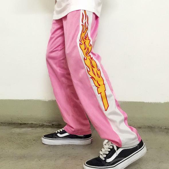 Y2K Grunge Pink Flames Pants - Retro 90s Summer Outfit, Y2K Club & Party Fashion