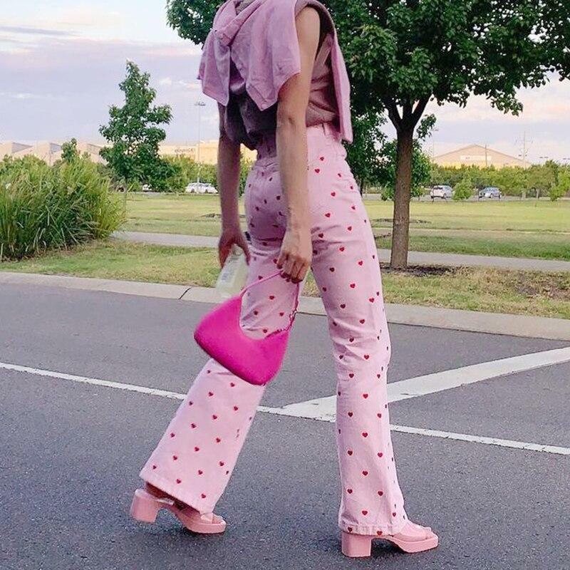 Y2K Grunge Pink Heart Pants - Retro 90s Summer Outfit, Y2K Club & Party Fashion