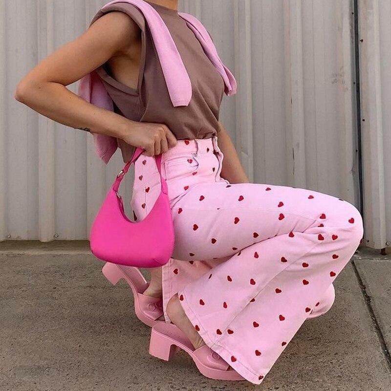Y2K Grunge Pink Heart Pants - Retro 90s Summer Outfit, Y2K Club & Party Fashion