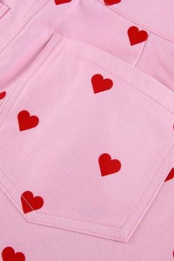 Y2K Grunge Pink Heart Pants - Retro 90s Summer Outfit, Y2K Club & Party Fashion