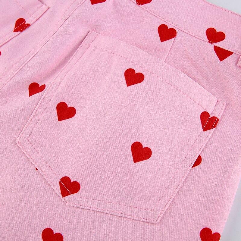 Y2K Grunge Pink Heart Pants - Retro 90s Summer Outfit, Y2K Club & Party Fashion