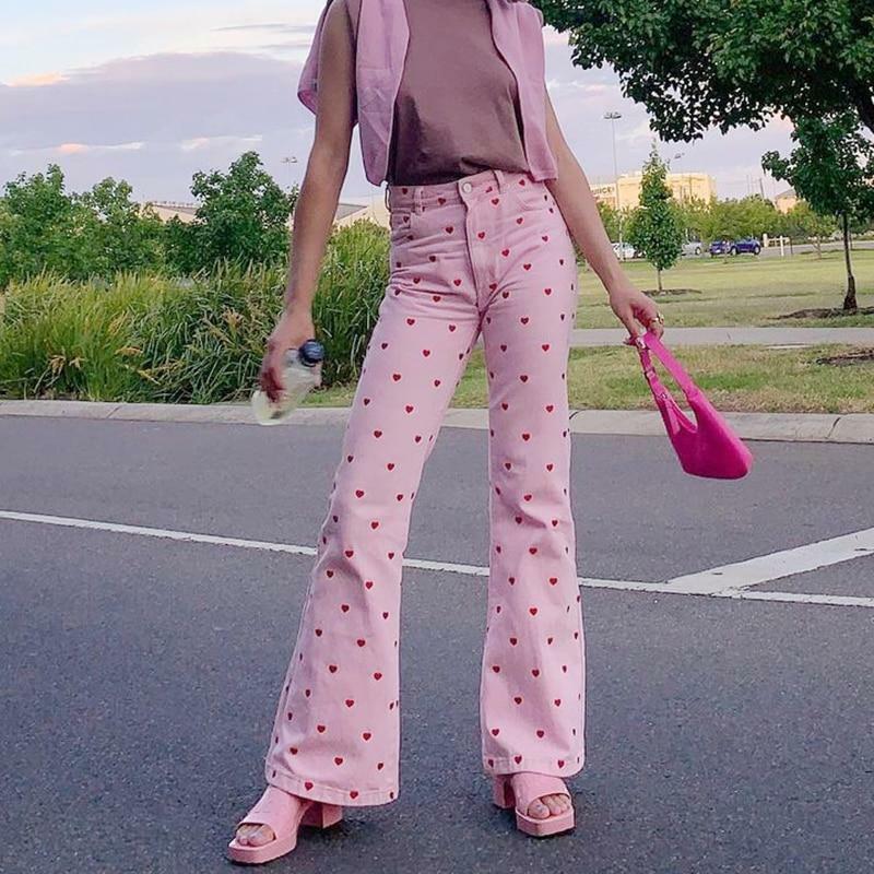 Y2K Grunge Pink Heart Pants - Retro 90s Summer Outfit, Y2K Club & Party Fashion