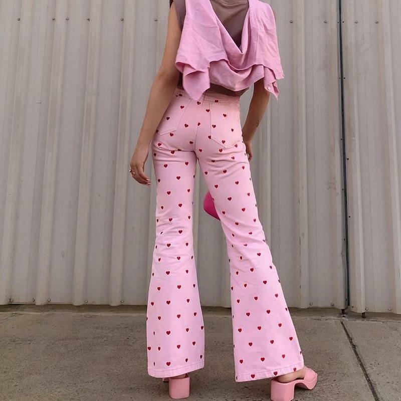 Y2K Grunge Pink Heart Pants - Retro 90s Summer Outfit, Y2K Club & Party Fashion