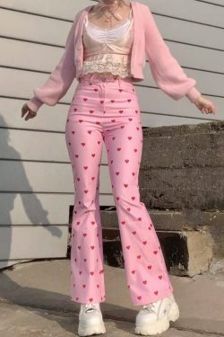 Y2K Grunge Pink Heart Pants - Retro 90s Summer Outfit, Y2K Club & Party Fashion