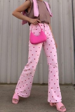 Y2K Grunge Pink Heart Pants - Retro 90s Summer Outfit, Y2K Club & Party Fashion
