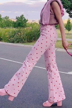 Y2K Grunge Pink Heart Pants - Retro 90s Summer Outfit, Y2K Club & Party Fashion