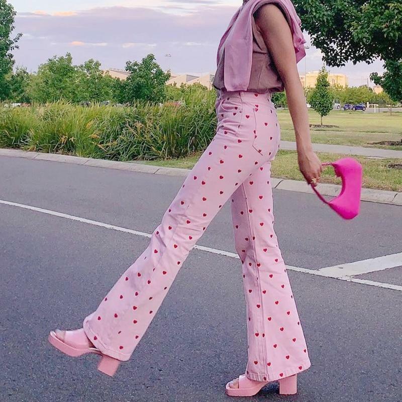 Y2K Grunge Pink Heart Pants - Retro 90s Summer Outfit, Y2K Club & Party Fashion