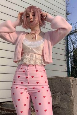 Y2K Grunge Pink Heart Pants - Retro 90s Summer Outfit, Y2K Club & Party Fashion