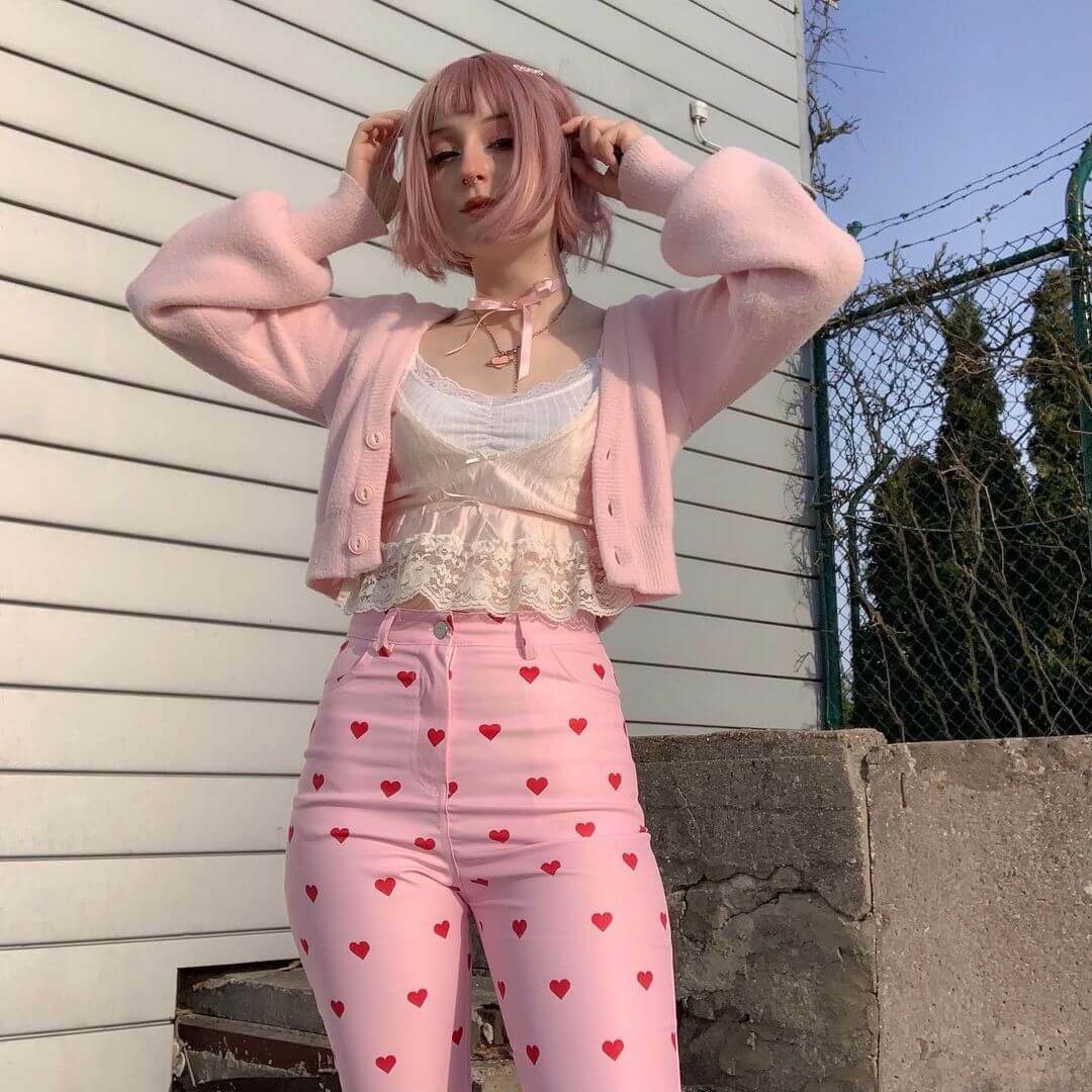 Y2K Grunge Pink Heart Pants - Retro 90s Summer Outfit, Y2K Club & Party Fashion