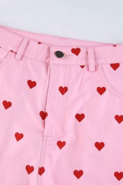 Y2K Grunge Pink Heart Pants - Retro 90s Summer Outfit, Y2K Club & Party Fashion