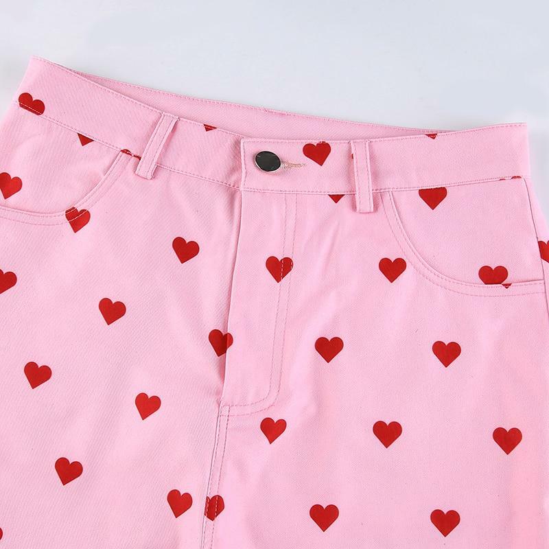 Y2K Grunge Pink Heart Pants - Retro 90s Summer Outfit, Y2K Club & Party Fashion