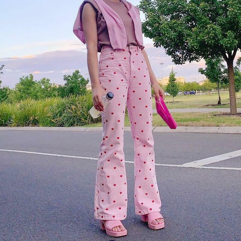 Y2K Grunge Pink Heart Pants - Retro 90s Summer Outfit, Y2K Club & Party Fashion