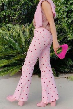 Y2K Grunge Pink Heart Pants - Retro 90s Summer Outfit, Y2K Club & Party Fashion