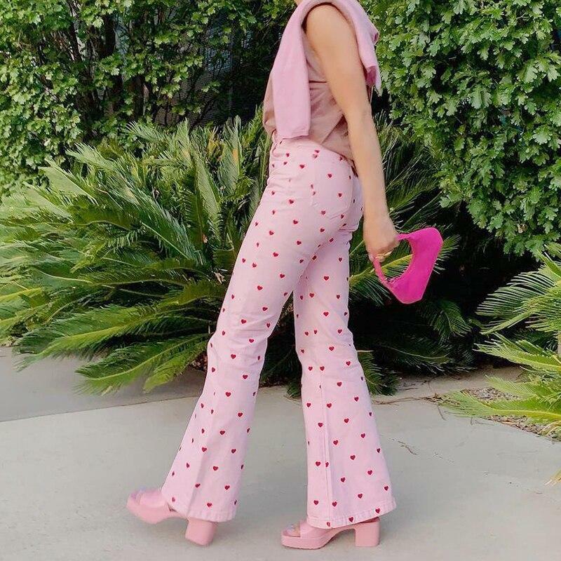 Y2K Grunge Pink Heart Pants - Retro 90s Summer Outfit, Y2K Club & Party Fashion