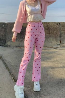 Y2K Grunge Pink Heart Pants - Retro 90s Summer Outfit, Y2K Club & Party Fashion