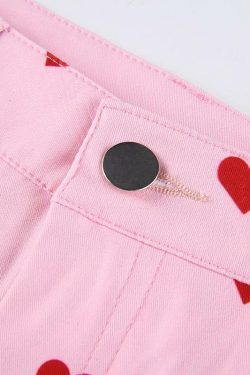 Y2K Grunge Pink Heart Pants - Retro 90s Summer Outfit, Y2K Club & Party Fashion