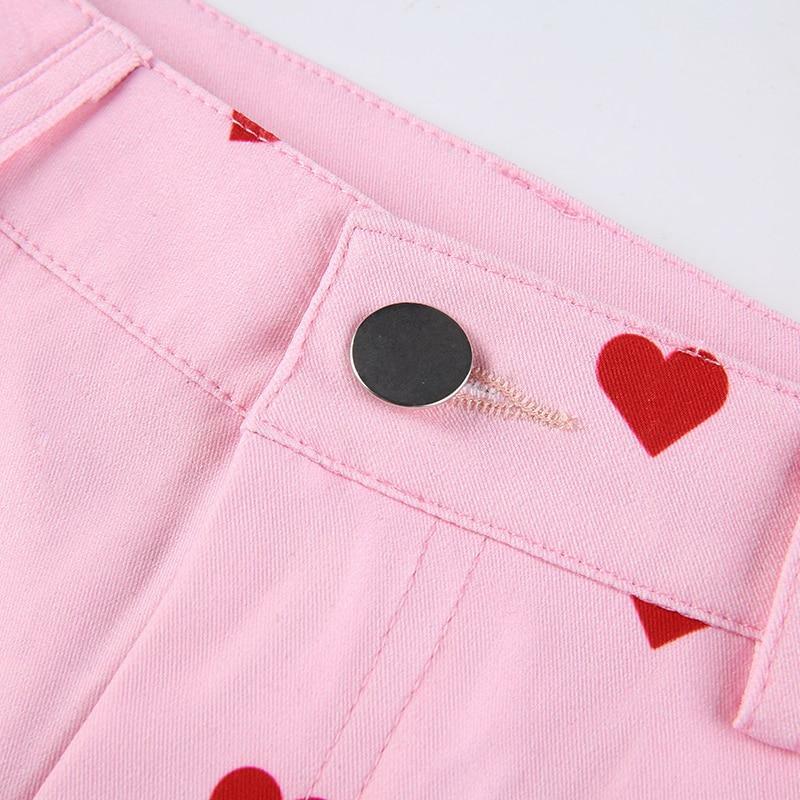 Y2K Grunge Pink Heart Pants - Retro 90s Summer Outfit, Y2K Club & Party Fashion