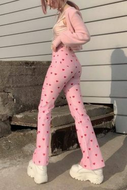 Y2K Grunge Pink Heart Pants - Retro 90s Summer Outfit, Y2K Club & Party Fashion