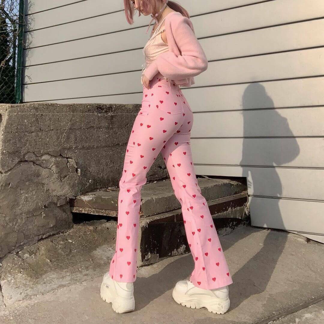 Y2K Grunge Pink Heart Pants - Retro 90s Summer Outfit, Y2K Club & Party Fashion