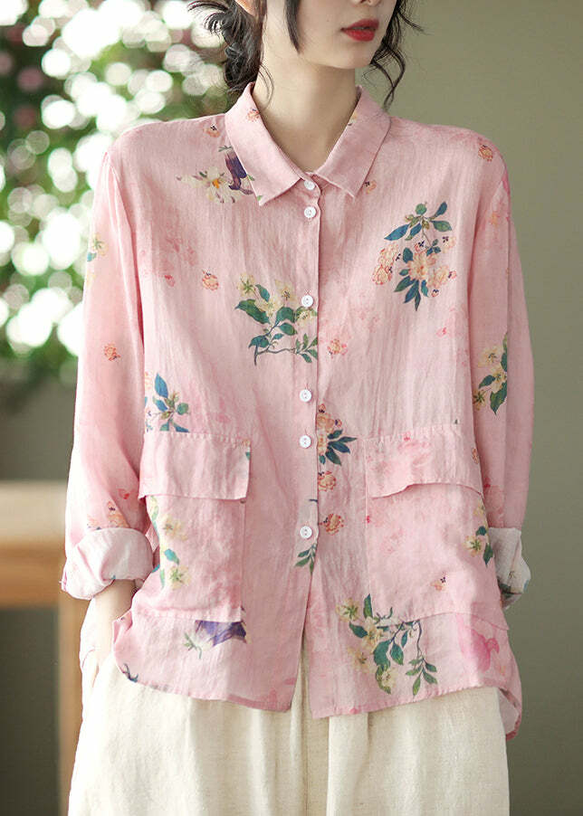 Y2K Grunge Pink Linen Shirt - Long Sleeve, Low High Design, Retro 90s Summer Fashion