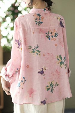 Y2K Grunge Pink Linen Shirt - Long Sleeve, Low High Design, Retro 90s Summer Fashion