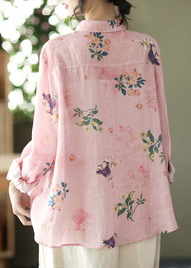 Y2K Grunge Pink Linen Shirt - Long Sleeve, Low High Design, Retro 90s Summer Fashion