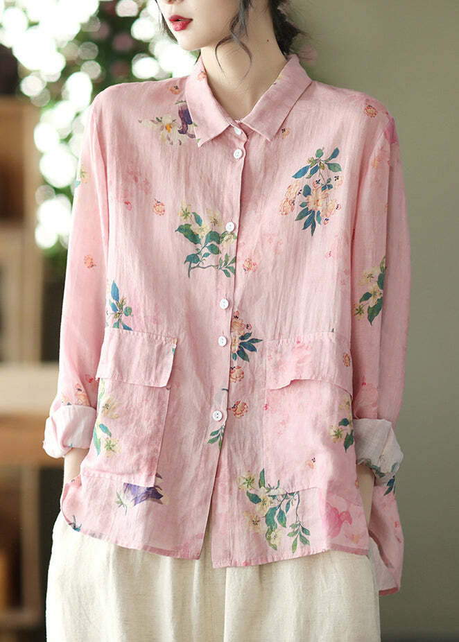 Y2K Grunge Pink Linen Shirt - Long Sleeve, Low High Design, Retro 90s Summer Fashion