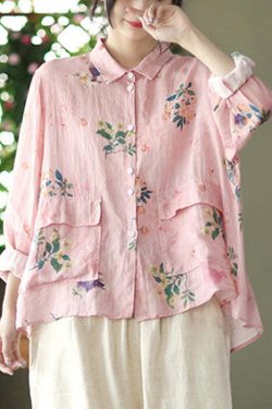 Y2K Grunge Pink Linen Shirt - Long Sleeve, Low High Design, Retro 90s Summer Fashion