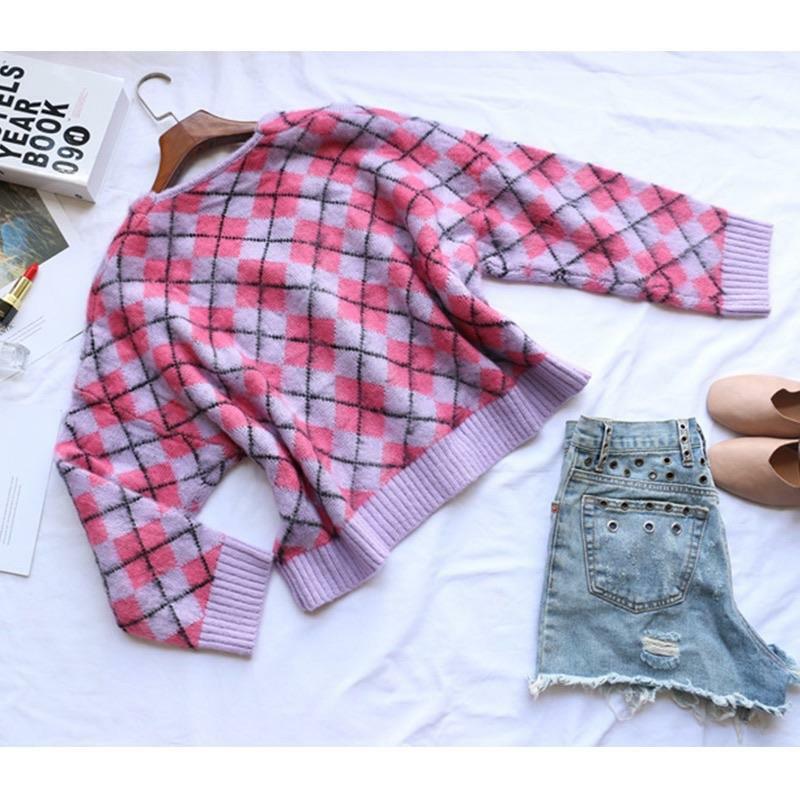 Y2K Grunge Pixie Argyle Cardigan - Retro 90s Summer Outfit, Pastel Goth, Y2K Fashion