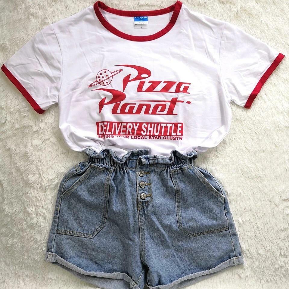 Y2K Grunge Pizza Planet T-Shirt - Retro 90s Summer Outfit, Pastel Goth, Hip Hop Fashion