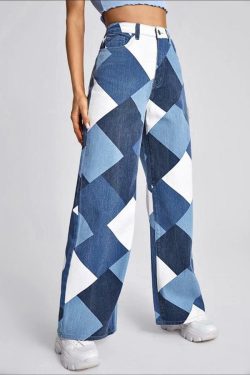 Y2K Grunge Plaid Jeans - Retro 90s Summer Outfit, Gothic Y2K Fashion, Hip Hop Style