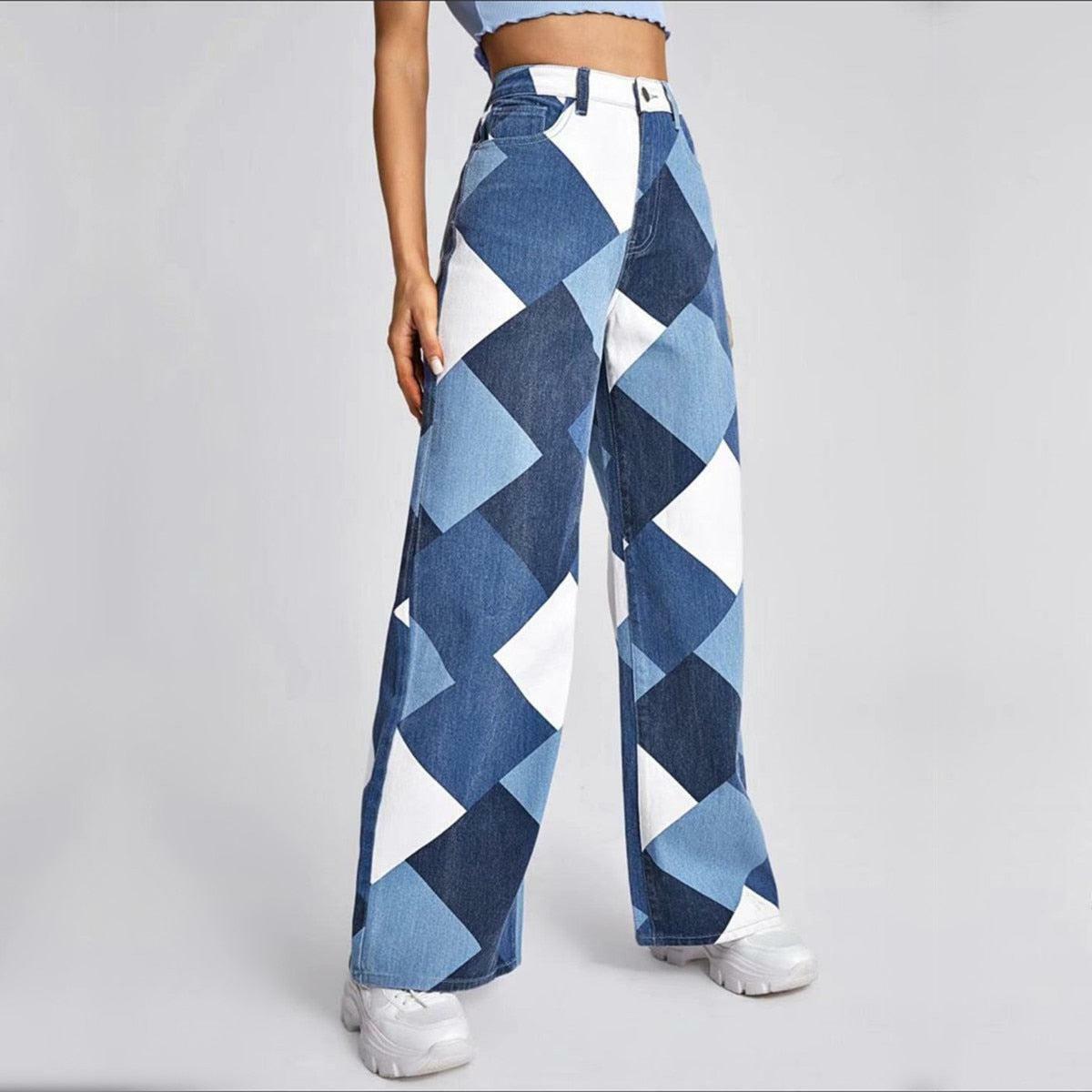 Y2K Grunge Plaid Jeans - Retro 90s Summer Outfit, Gothic Y2K Fashion, Hip Hop Style