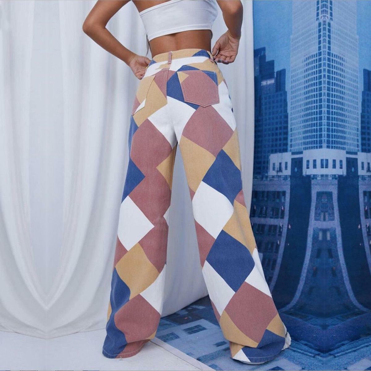 Y2K Grunge Plaid Jeans - Retro 90s Summer Outfit, Gothic Y2K Fashion, Hip Hop Style