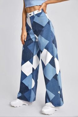 Y2K Grunge Plaid Jeans - Retro 90s Summer Outfit, Gothic Y2K Fashion, Hip Hop Style