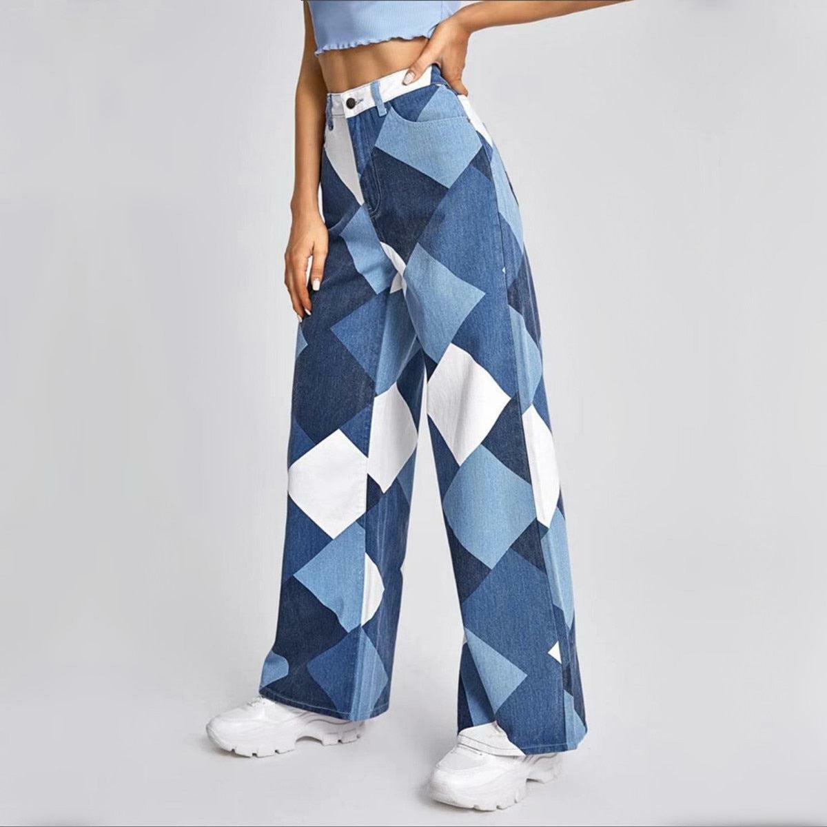 Y2K Grunge Plaid Jeans - Retro 90s Summer Outfit, Gothic Y2K Fashion, Hip Hop Style