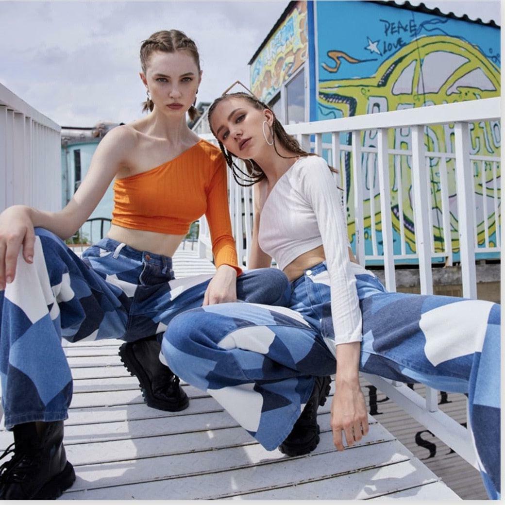 Y2K Grunge Plaid Jeans - Retro 90s Summer Outfit, Gothic Y2K Fashion, Hip Hop Style