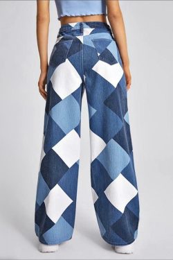 Y2K Grunge Plaid Jeans - Retro 90s Summer Outfit, Gothic Y2K Fashion, Hip Hop Style