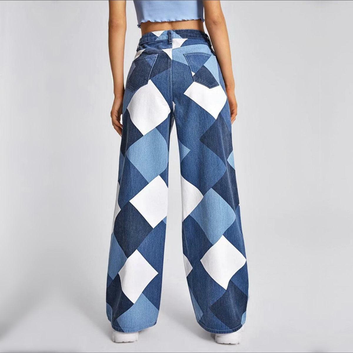 Y2K Grunge Plaid Jeans - Retro 90s Summer Outfit, Gothic Y2K Fashion, Hip Hop Style