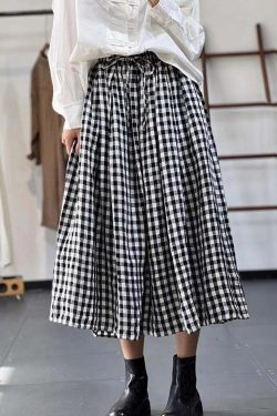 Y2K Grunge Plaid Lace-Up Cotton Skirt - Retro 90s Summer Outfit, Pastel Goth Fashion