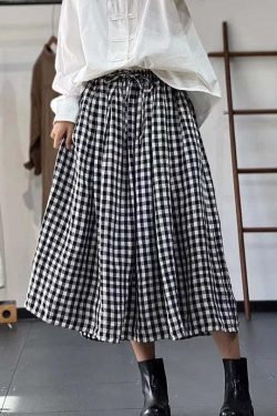 Y2K Grunge Plaid Lace-Up Cotton Skirt - Retro 90s Summer Outfit, Pastel Goth Fashion