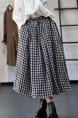 Y2K Grunge Plaid Lace-Up Cotton Skirt - Retro 90s Summer Outfit, Pastel Goth Fashion
