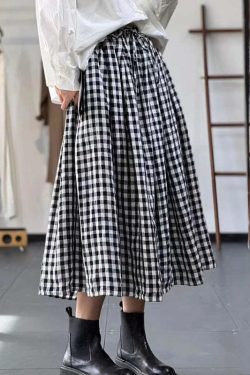 Y2K Grunge Plaid Lace-Up Cotton Skirt - Retro 90s Summer Outfit, Pastel Goth Fashion