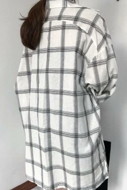 Y2K Grunge Plaid Long Sleeve Shirt - Retro 90s Fashion, Summer Y2K Outfits, Gothic Y2K Style