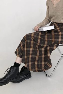 Y2K Grunge Plaid Midi Skirt - Retro 90s Summer Outfit, Pastel Goth, Y2K Fashion Essentials
