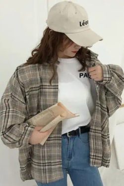Y2K Grunge Plaid Shirt - Retro 90s Summer Outfit, Y2K Fashion, Pastel Goth, Y2K Club Style