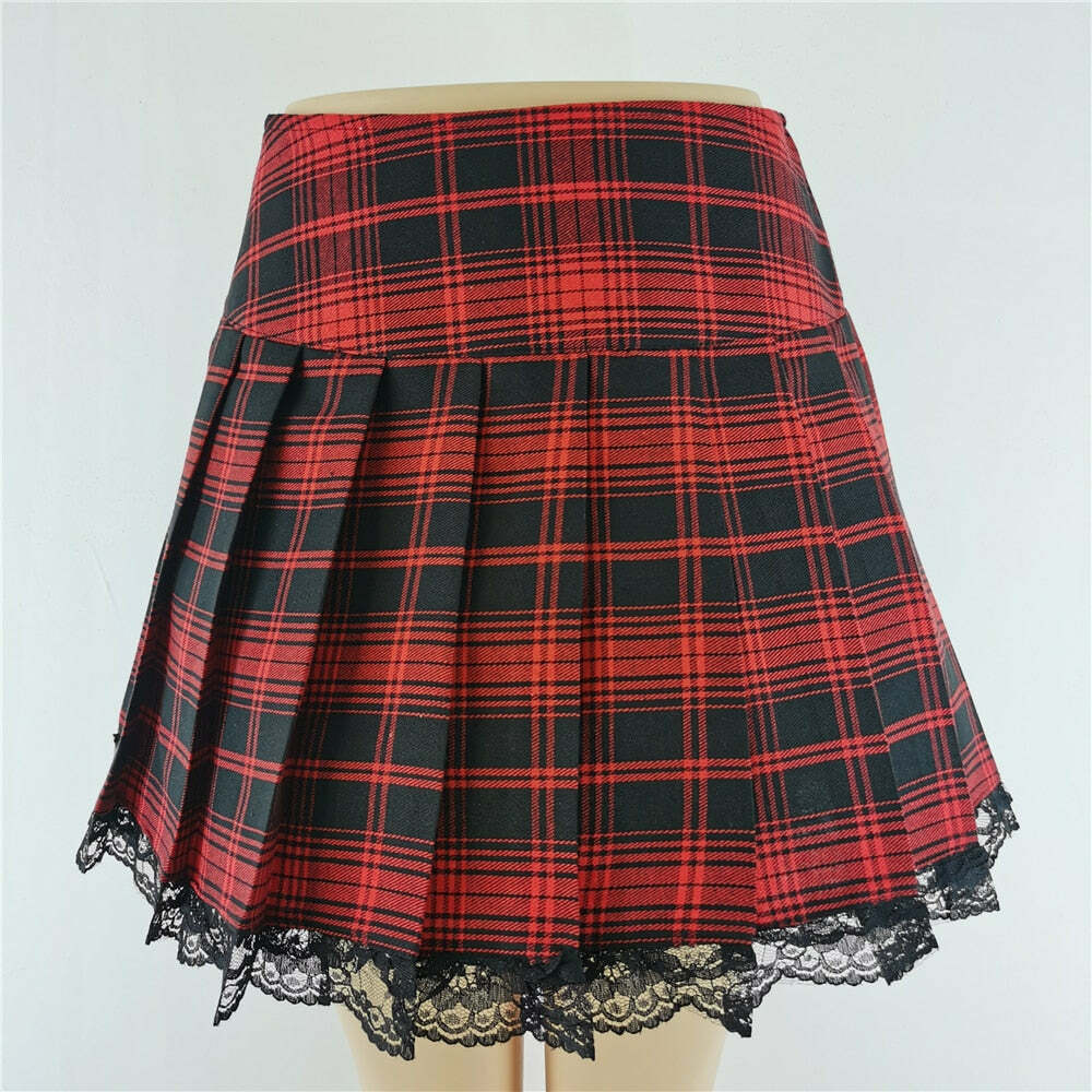Y2K Grunge Plaid Skirt - 90s Goth Punk Summer Outfit, Retro Y2K Fashion for Women