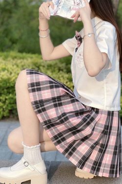 Y2K Grunge Plaid Skirt - Black Pink Preppy Style, 90s Retro Fashion, Summer Y2K Outfits